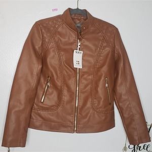 Brown Retro Moto Jacket Sz L